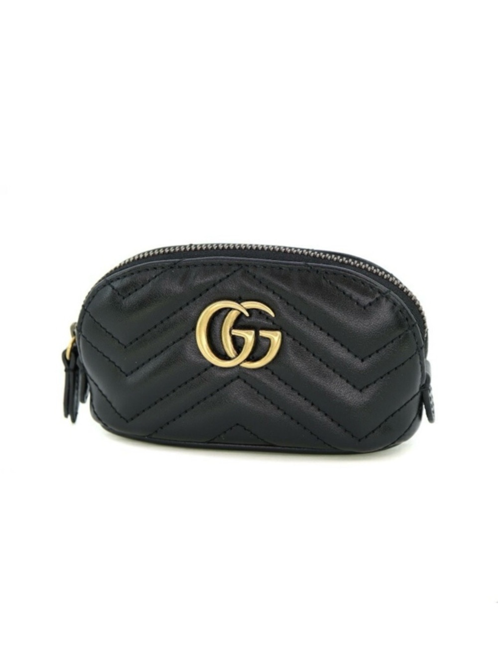 Gucci GG Marmont Black Quilted Leather Coin Pouch with Gold Hardware